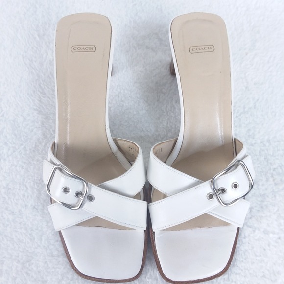 Coach Magdalene‎ White Leather Cross Strap Buckle Slide Sandals Womens 6 Italy - Picture 9 of 12
